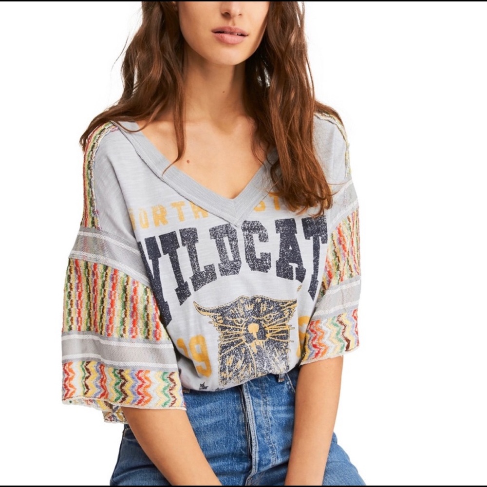 NWOT Free People Casbah Mesh-Trim T-shirt